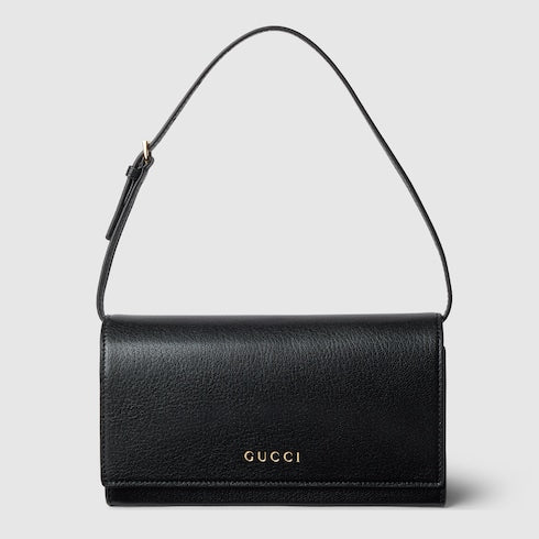 Mini pouch with Gucci lettering - black leather