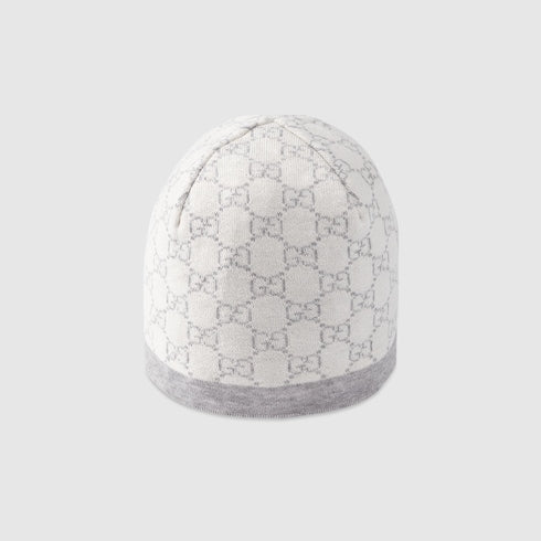 Baby GG pattern wool hat - White And Grey GG Wool