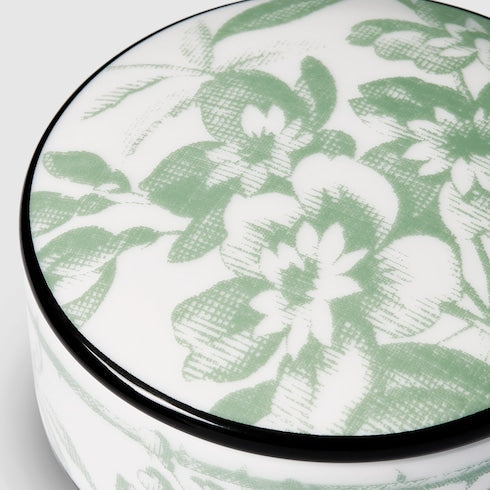 Herbarium print small trinket box - white and green porcelain