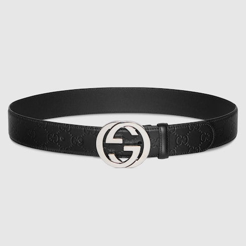 Men's Black Gucci Signature Leather Belt - Men's Black Gucci Signature Leather