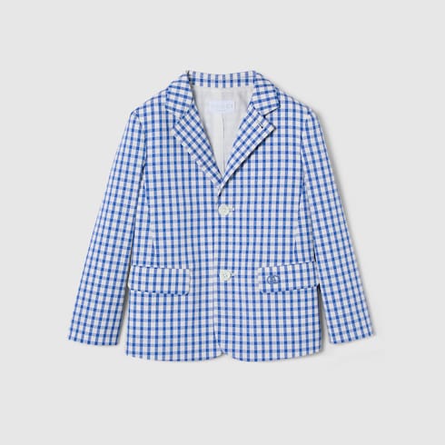 Children's gingham cotton jacket - light blue and white
