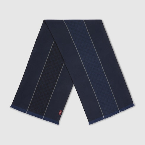 GG wool jacquard scarf - navy and light grey