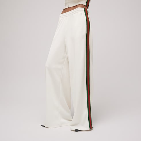 Rib cotton jersey leisure pants with Web - white