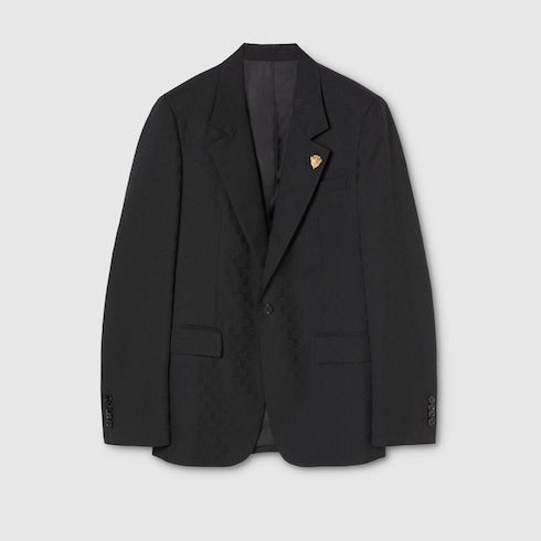 Single-breasted GG wool jacket - black