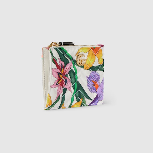 GG Marmont zip key pouch - white silk twill