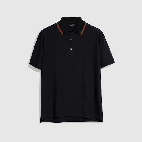 Cotton jersey piquet polo shirt - black