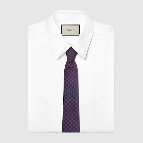 GG silk jacquard tie - dark blue and red