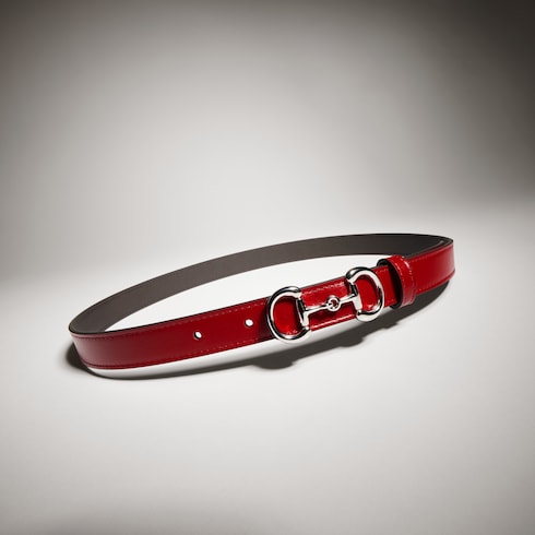 Thin belt with Horsebit buckle - red leather