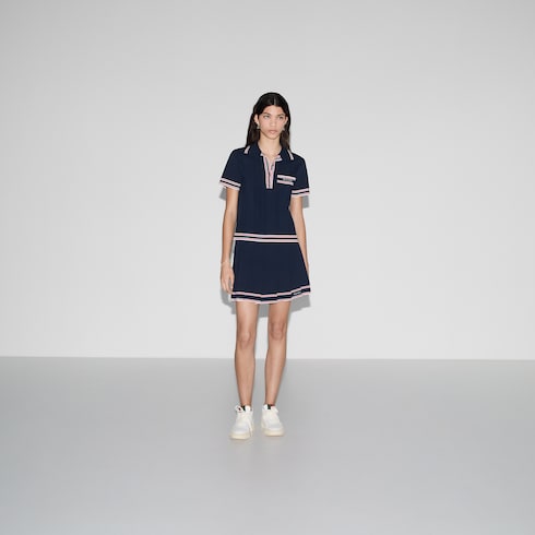 Polo top with striped trim - dark blue