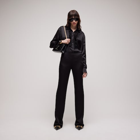 Crêpe satin pants - black