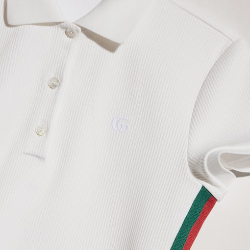 Rib cotton jersey polo shirt with Web - white