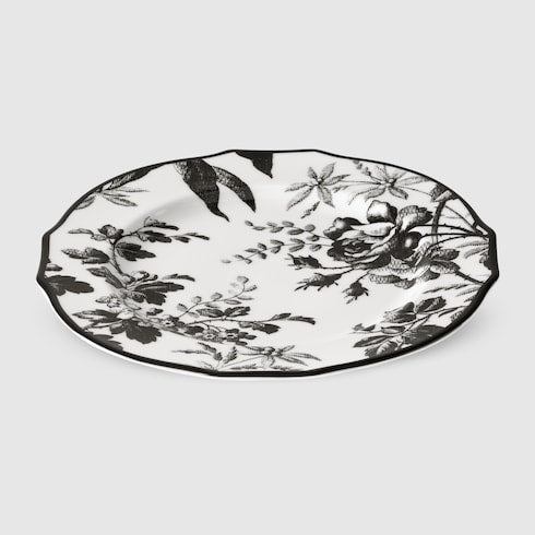 Herbarium dessert plate, set of two - black and white porcelain
