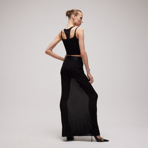 Viscose crêpe jersey long skirt - black