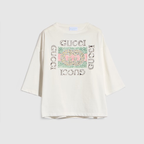 Children's cotton T-shirt with print - white