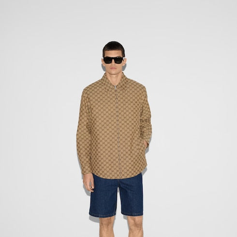 GG canvas overshirt - camel and dark brown