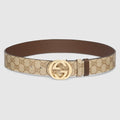 Reversible belt with Interlocking G buckle - sand GG canvas and leather