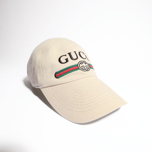 Cotton baseball hat with embroidery - ivory