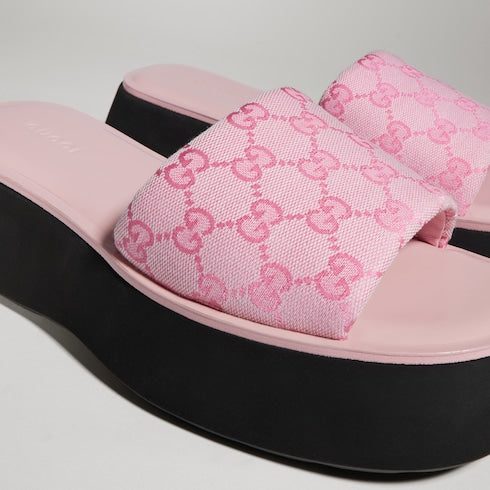 Women's flatform slide sandal - pink GG canvas