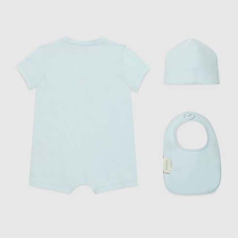 Baby cotton gift set with Gucci logo - Pale Blue Cotton