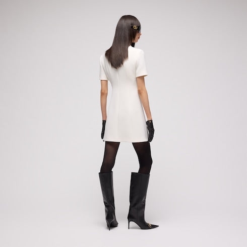Crêpe wool dress with Double G button - white