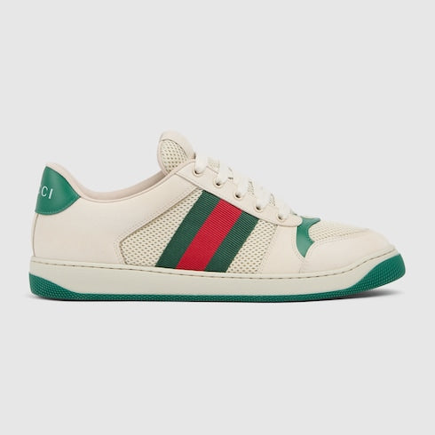 Men's Screener sneaker - white mesh, green leather