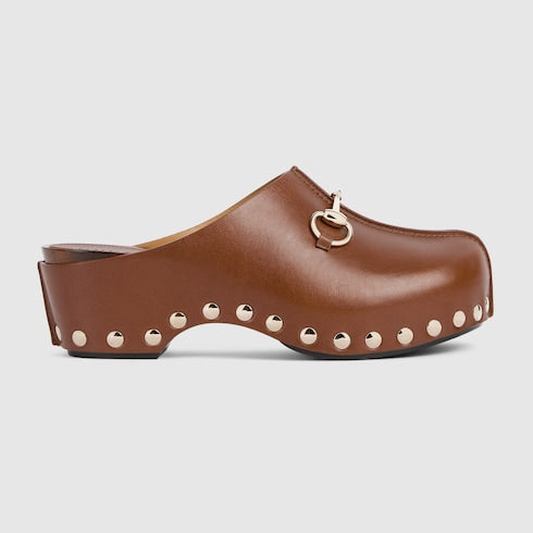 Women's platform clog with Horsebit - brown leather