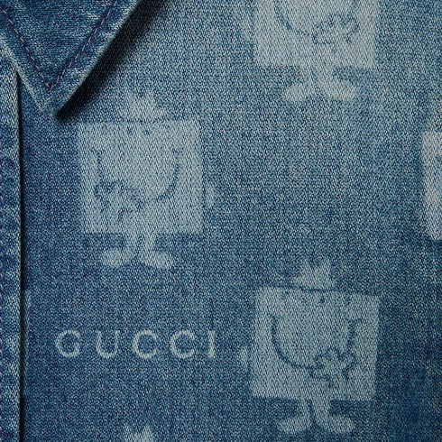 Children's printed denim shirt - blue