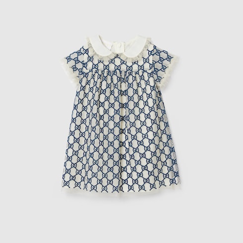 Baby GG nylon dress - navy and off white