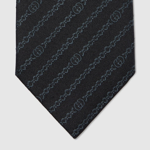 Interlocking G chain silk tie - black