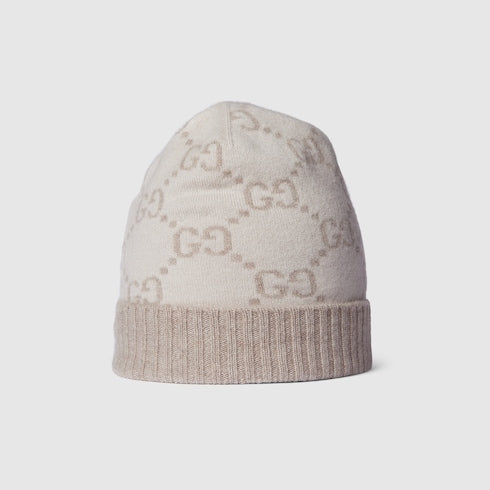 GG cashmere jacquard hat - off white and beige