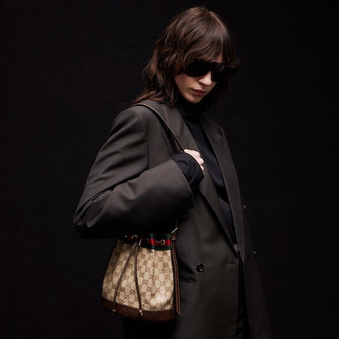 Gucci Venice small bucket bag - sand and brown GG canvas