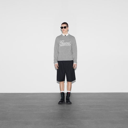 Wool sweater with Gucci intarsia - grey