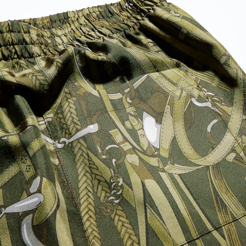 Printed silk twill shorts - dark green and beige