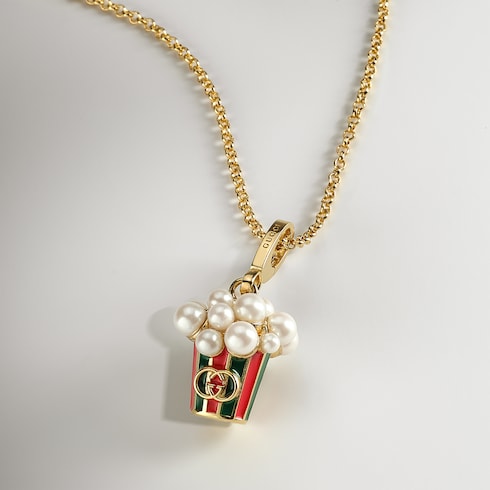 Popcorn pendant chain necklace - gold-toned brass
