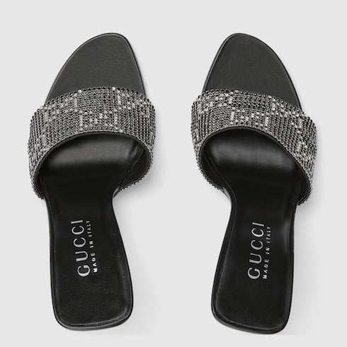 Women's crystal Bombshell slide sandal - black GG crystal