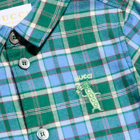 Baby tartan shirt with embroidery - blue and green