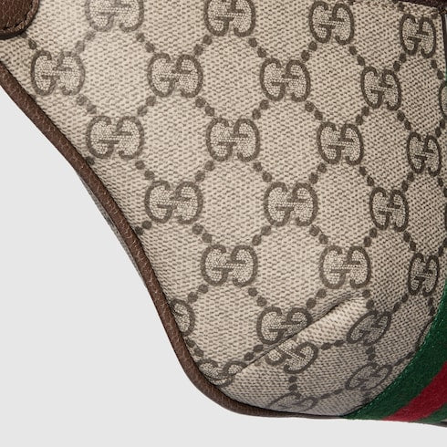 Ophidia small belt bag - beige and dark brown fabric