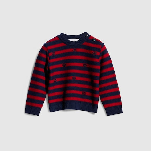 Baby striped wool sweater - navy and red