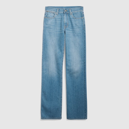 Bleached washed cotton denim pants - blue