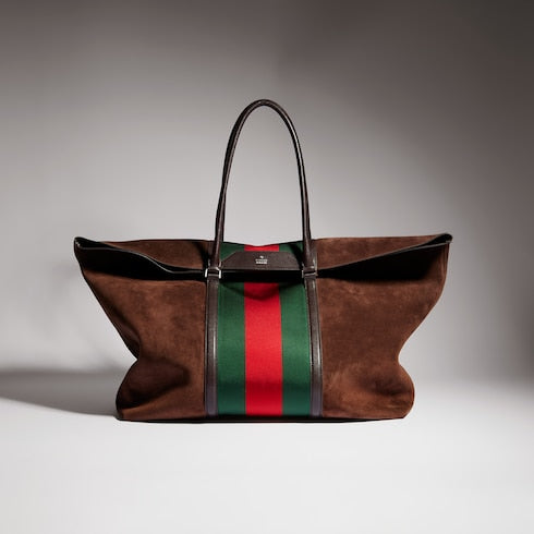 Medium duffle bag with Web - brown suede