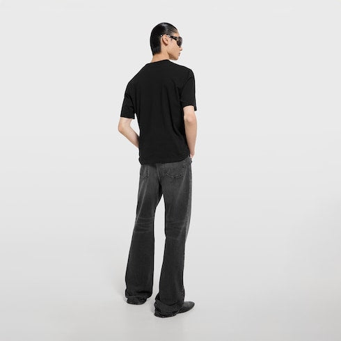 Cotton jersey T-shirt with devoré detail - black