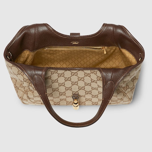 Mercato small tote bag - sand and brown GG canvas