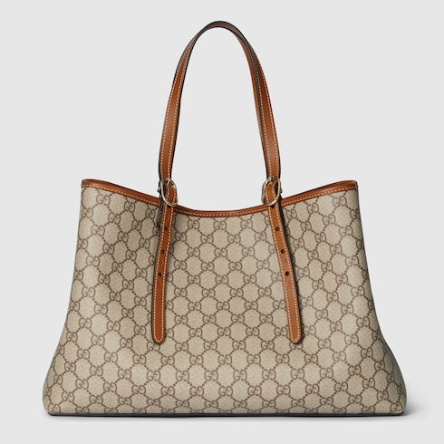 GG Emblem large tote bag - beige and brown GG fabric
