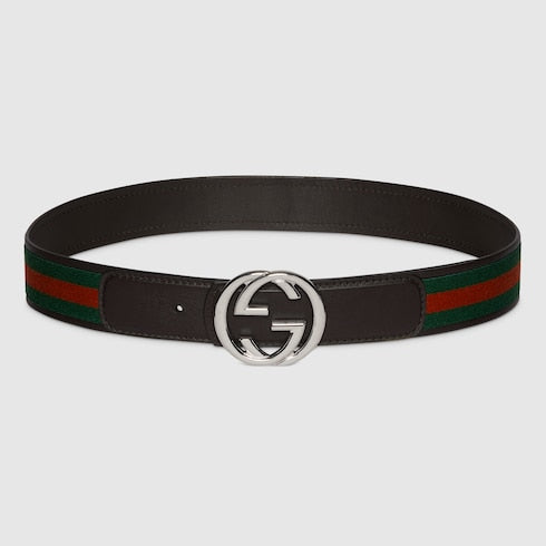 Reversible belt with Interlocking G buckle - green, red and brown