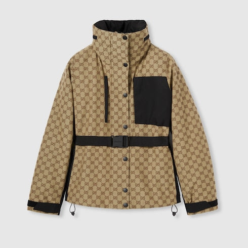 GG technical fabric jacquard jacket - beige and dark brown
