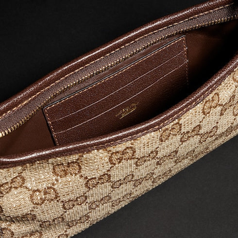 Gossip crystal small shoulder bag - sand and brown GG canvas