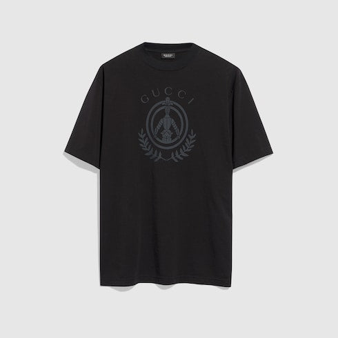 Cotton jersey T-shirt with print - black
