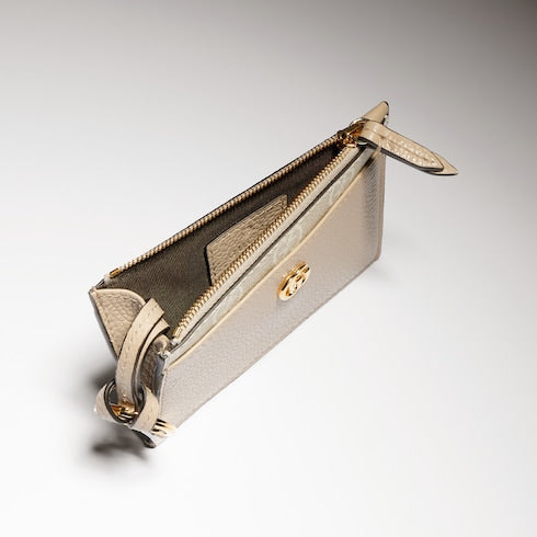 Bi-color GG Marmont zip key pouch - beige leather, GG Supreme
