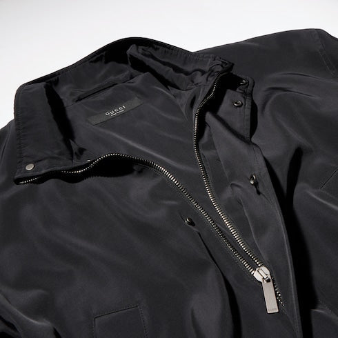 Light cotton acetate faille zip jacket - black