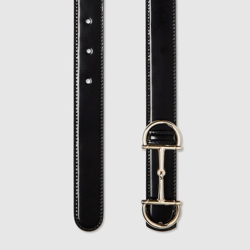Reversible thin belt with Horsebit - black and beige leather